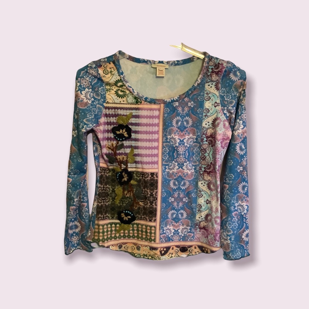 Boho Sundance embroidery and beaded top, size S